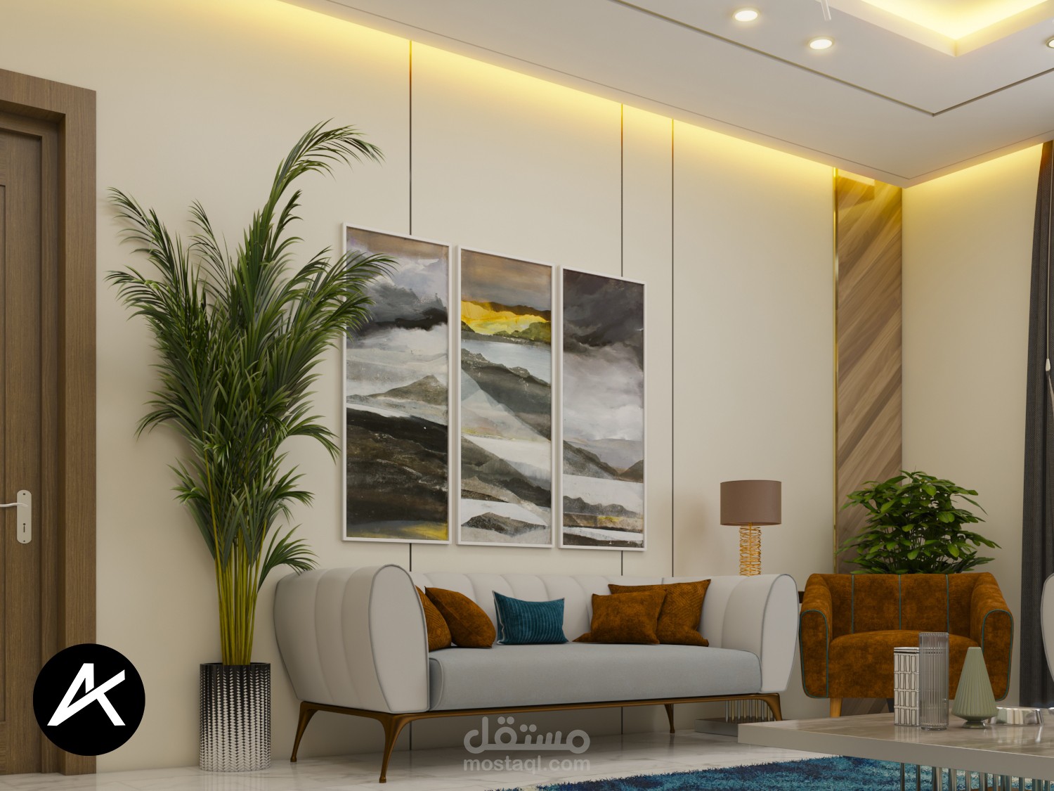 تصميم داخلي لصالة معيشة