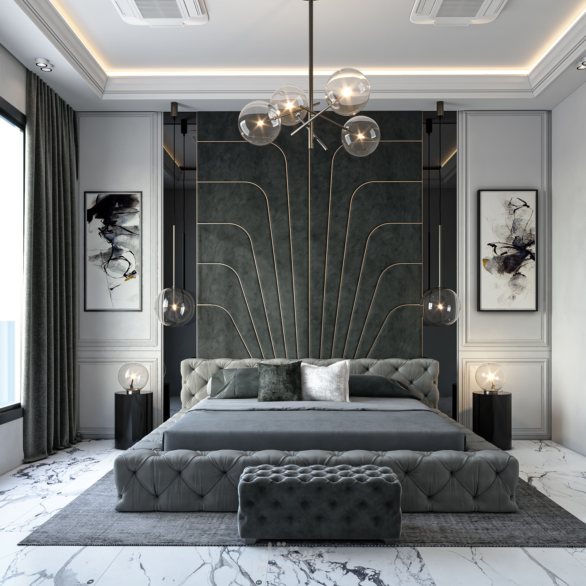 غرفة نوم بحمام و غرفة ملابس