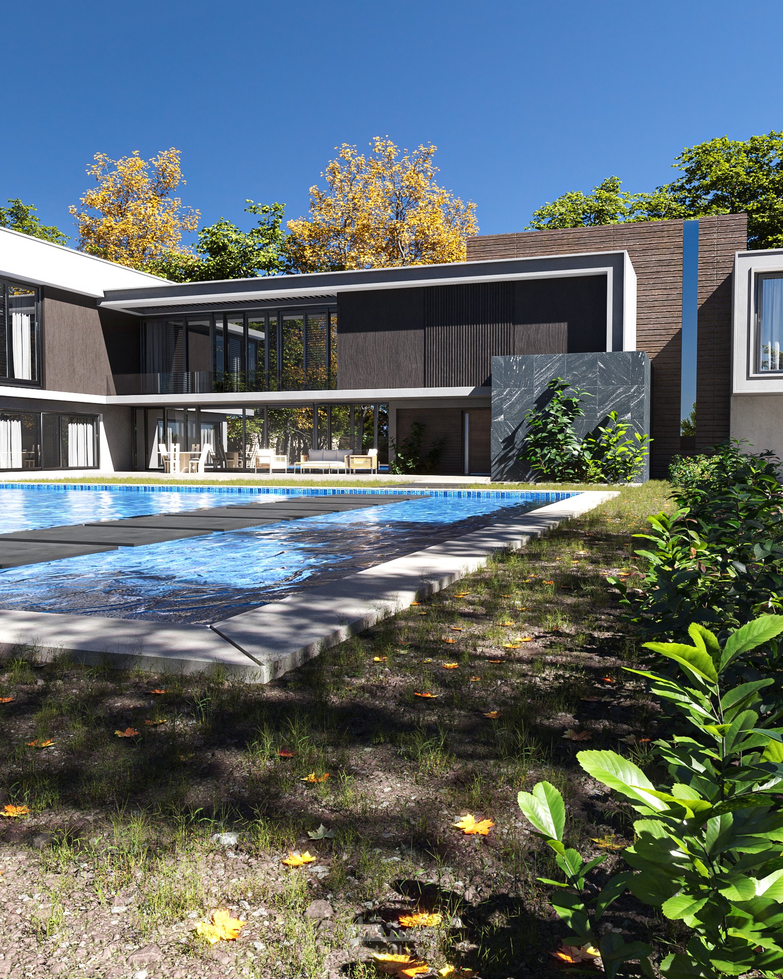 تصميم واجهة فيلا مع حديقة