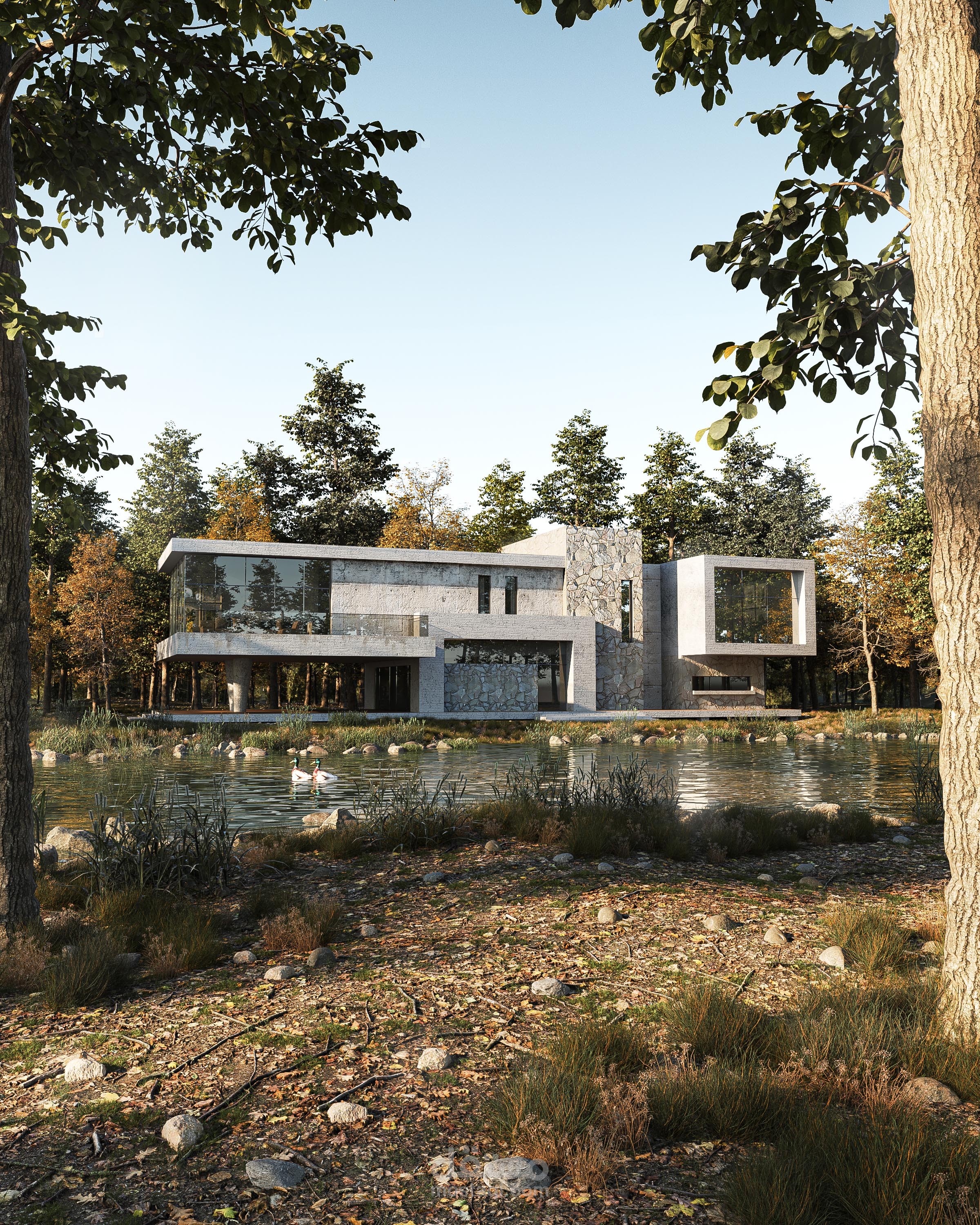 تصميم واجهة منزل حديث مع لاندسكيب