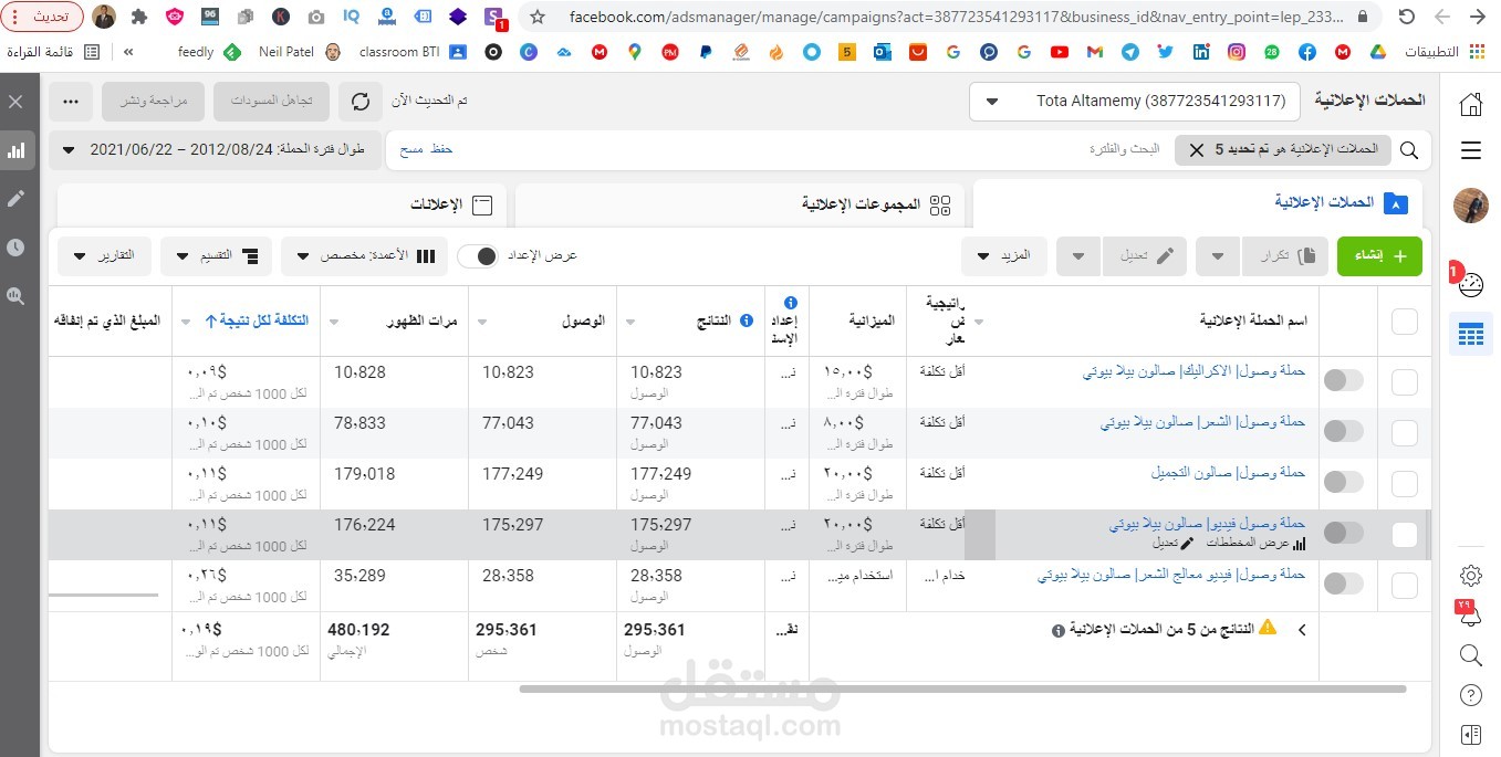 ادارة وإنشاء مجموعة حملات وصول لصالون تجميل