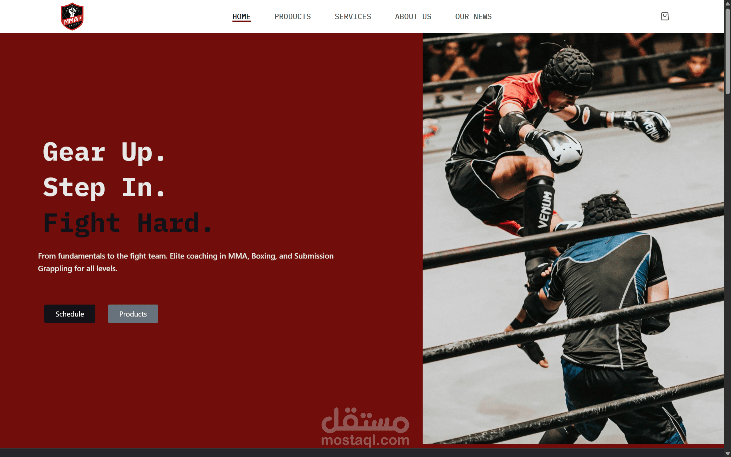 تطوير متجر إلكتروني ومنصة رياضية لنادي فنون قتالية (FightEmpire)