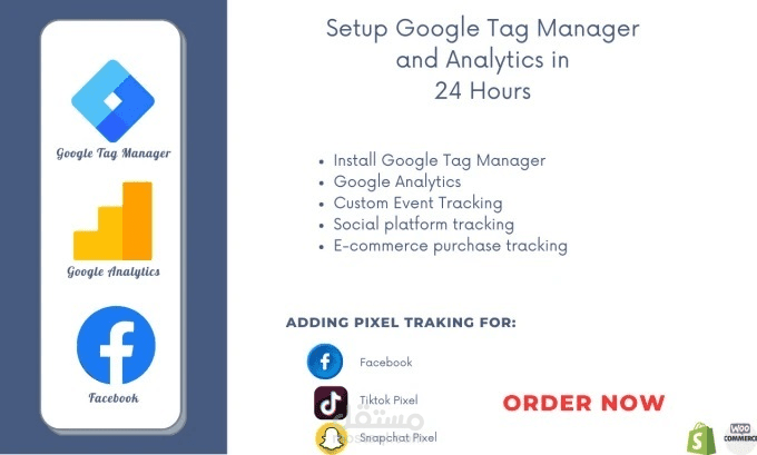 I will set up google analytics and tag manager in 24 hours