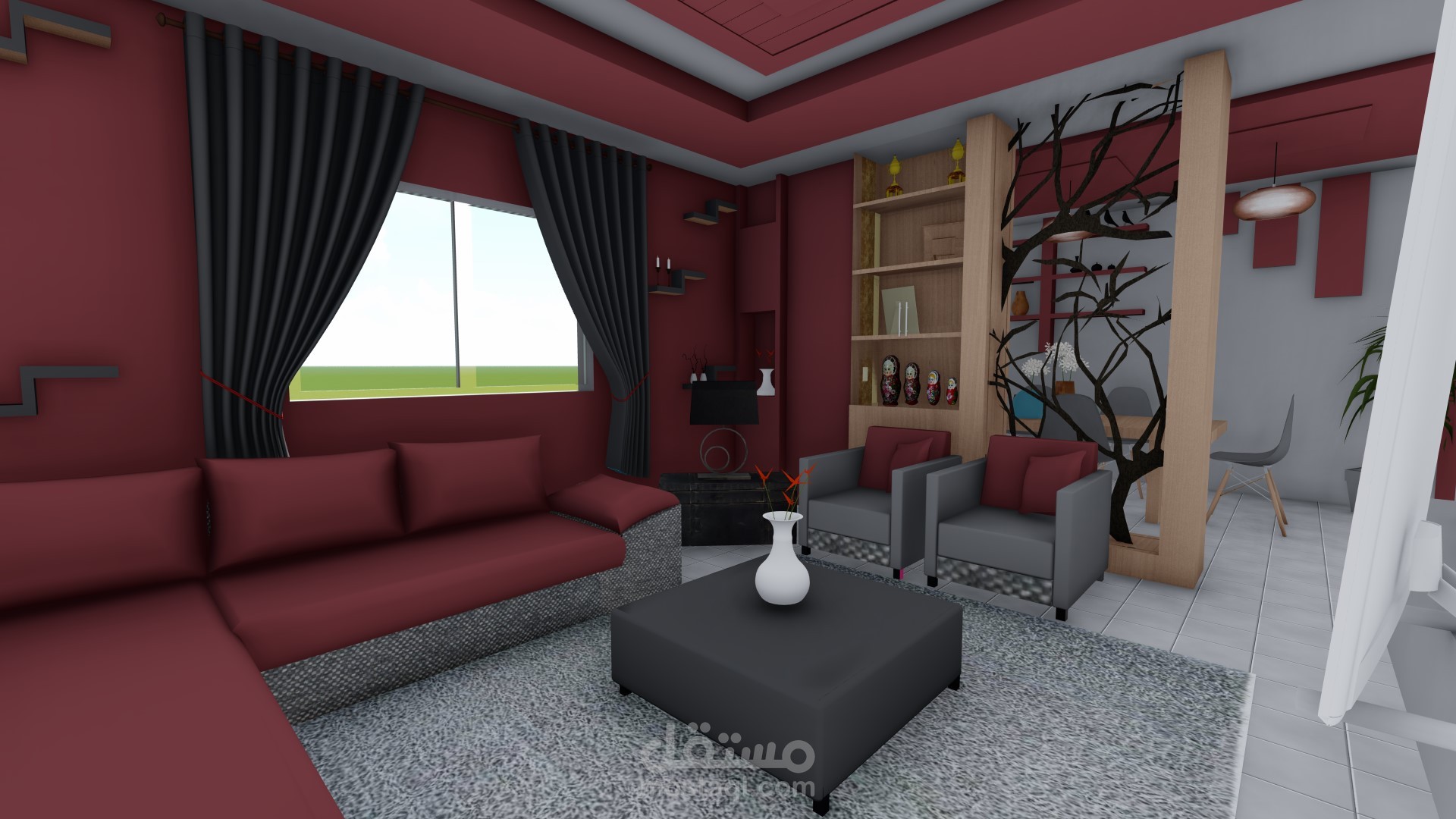 صالة معيشة مع غرفة طعام