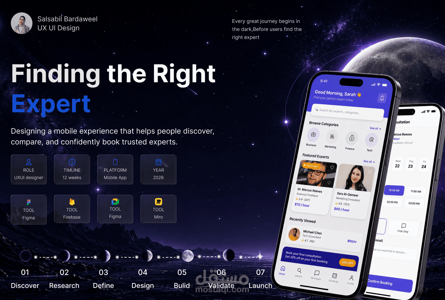 تصميم UX/UI لتطبيق حجز واستشارات الخبراء | Mobile App