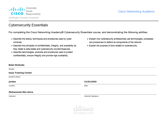 Cyber Security Certificate from Cisco