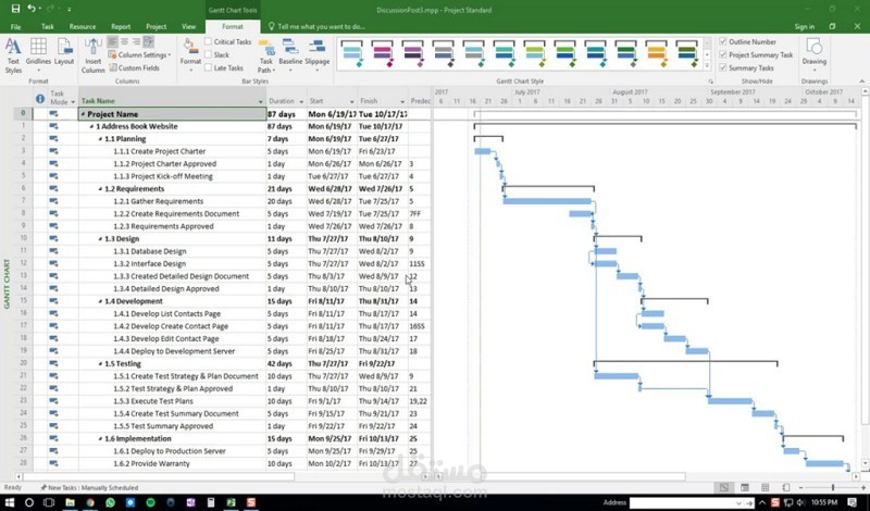 انشاء مخطط المشاريع Gantt باستخدام MS Project