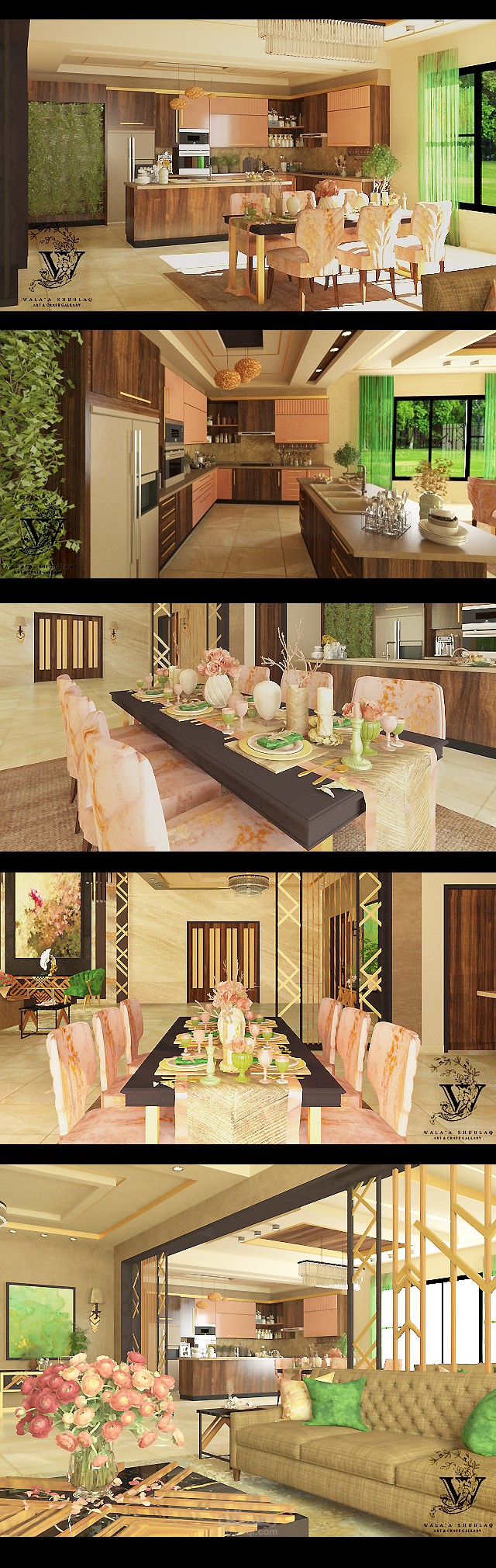 تصميم مطبخ وركن طعام لفيلا مساحة 200م2