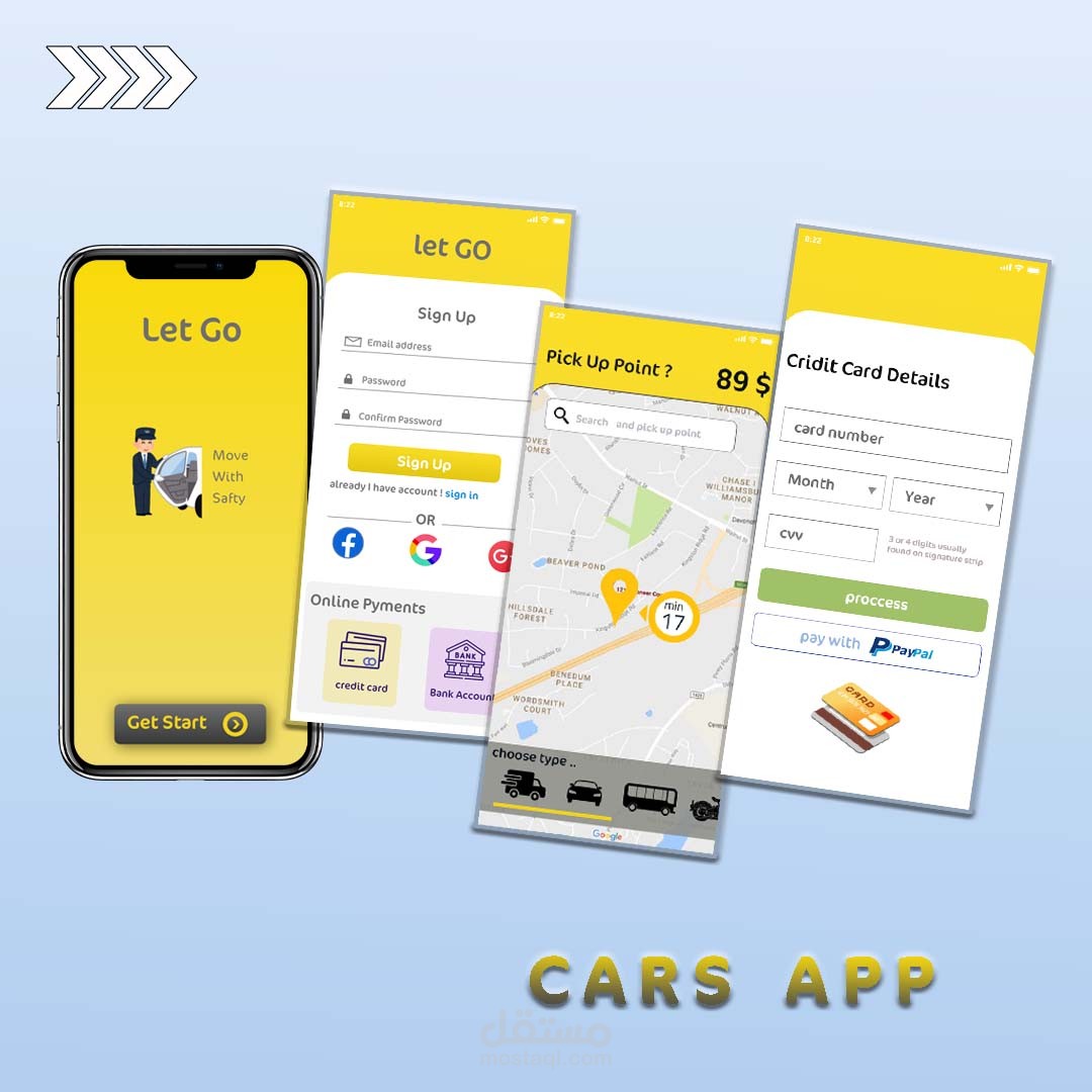 UI UX design for a   booking cars app