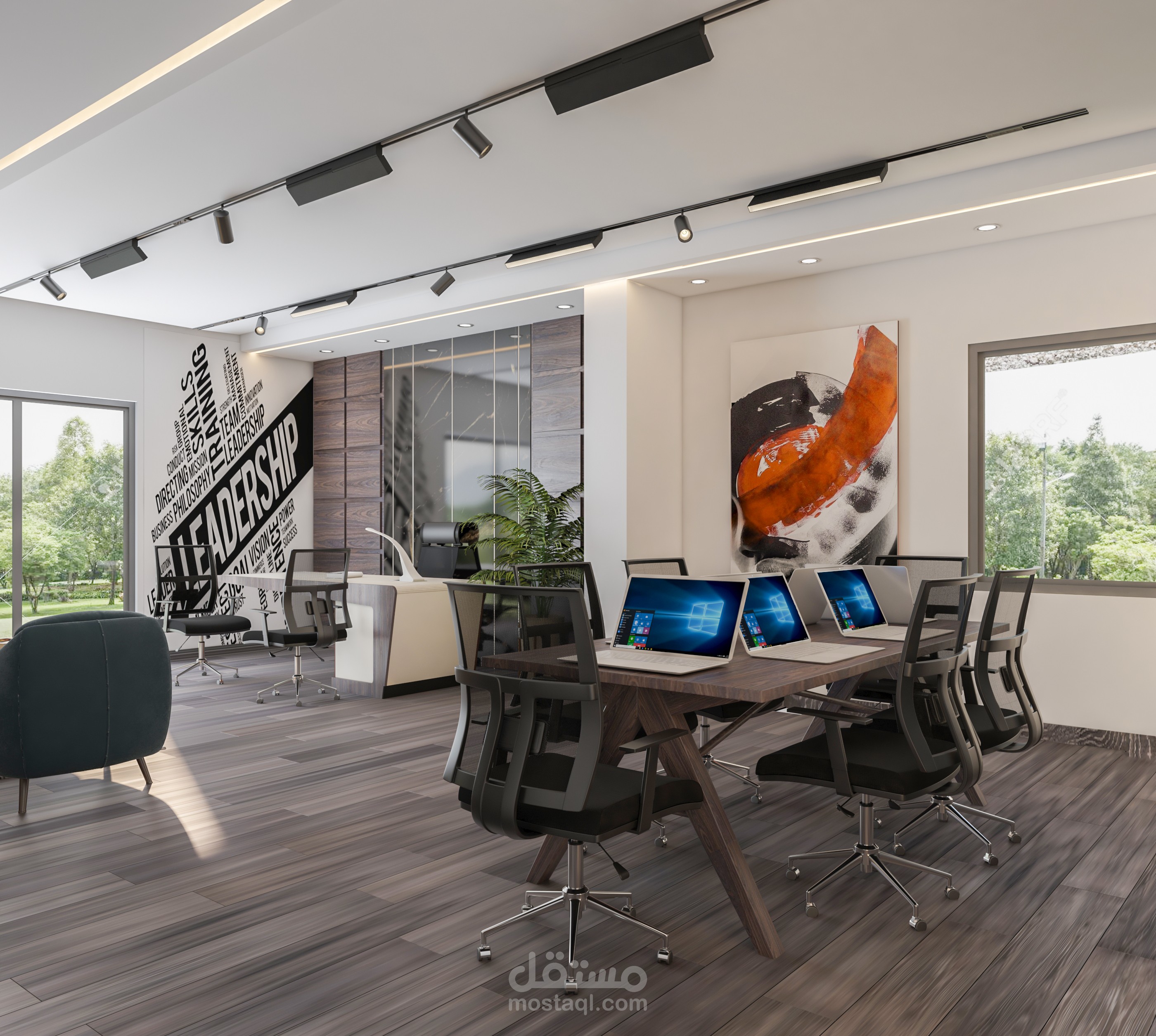 تصميم لمكتب مدير +طربيزه اجتماعات