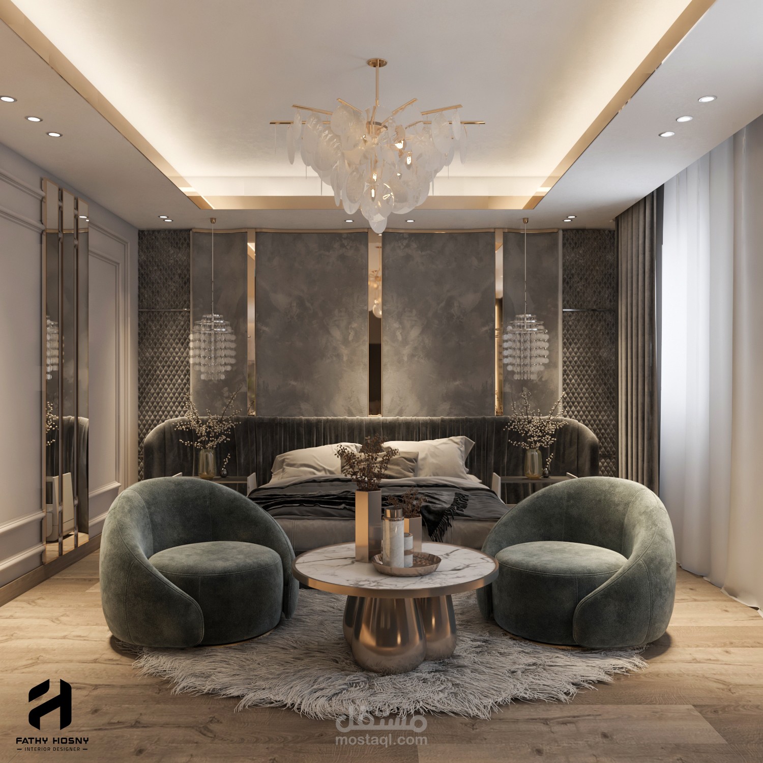 تصميم غرفه نوم ماستر ودريسنج وحمام