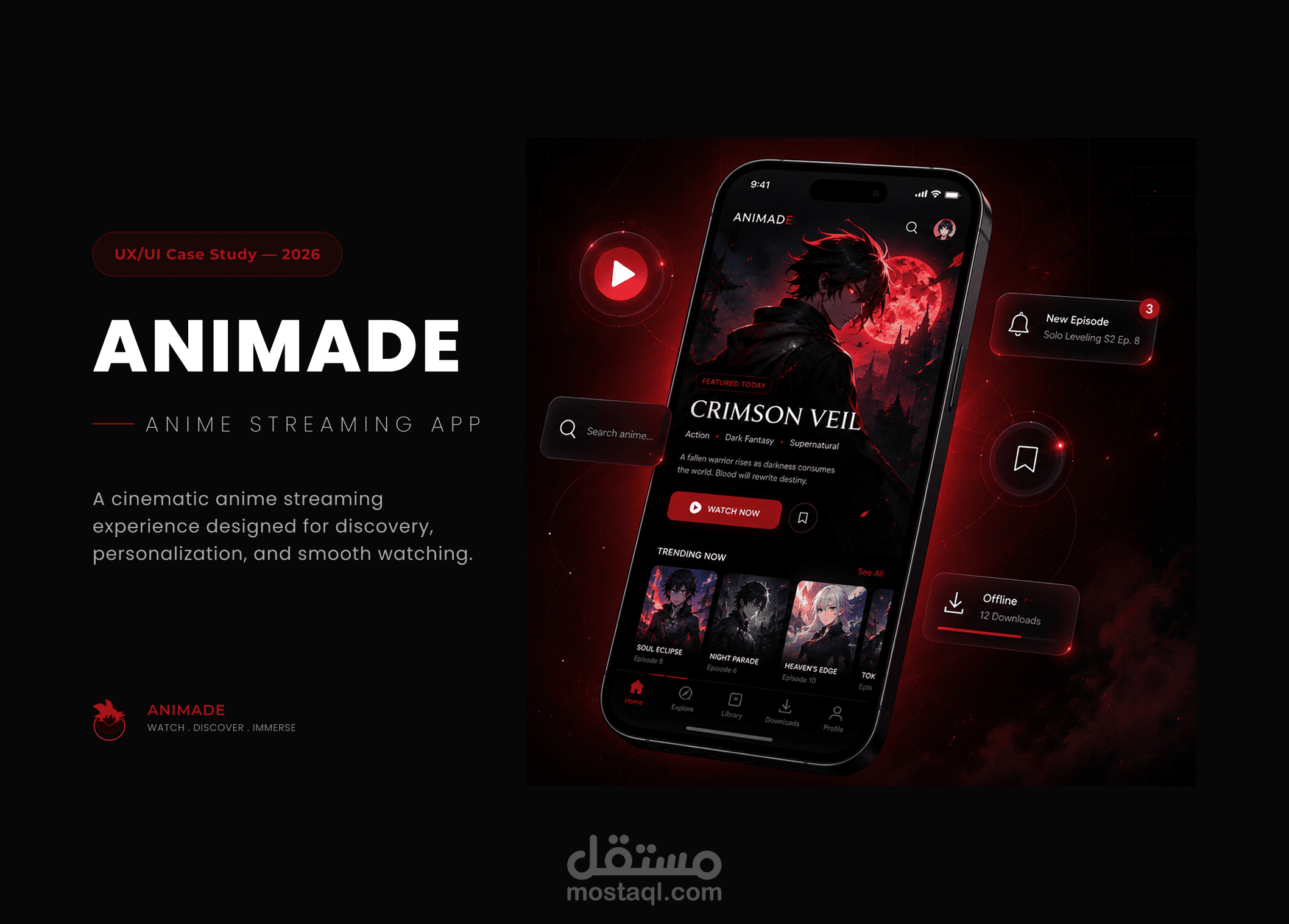 تصميم تطبيق ANIMADE لمشاهدة الأنمي | UI/UX Design