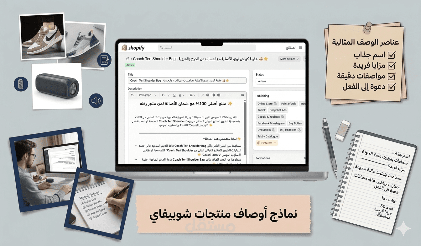 كتابة وإدخال وصف منتجات لمتجر رفعة في منصة شوبيفاي