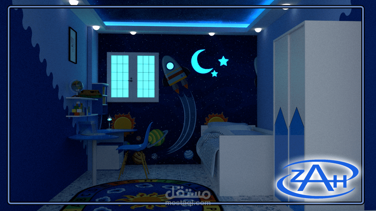 تصميم داخلى لغرفة نوم أطفال( رائد فضاء المستقبل )