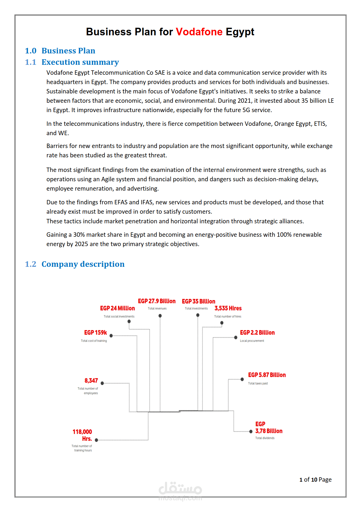 Business plan for Vodafone Egypt
