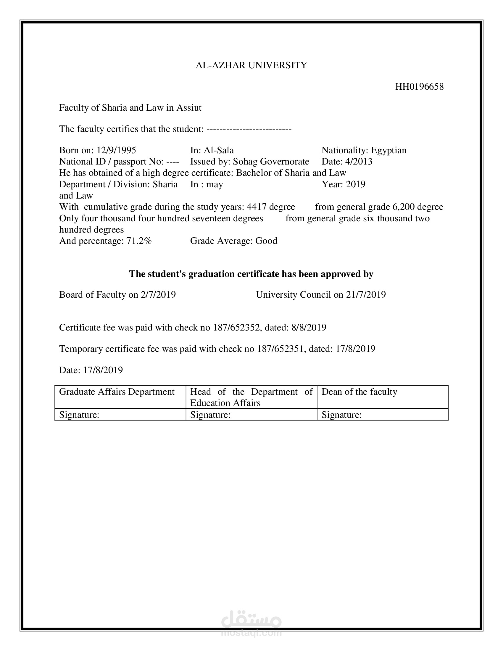 Graduation Certificate