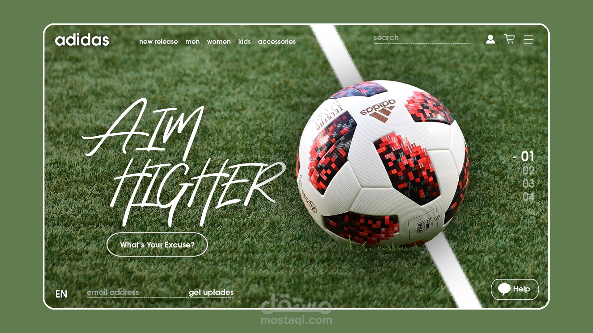 تصميم UI لموقع الكتروني خاص بكرة القدم: Adidas
