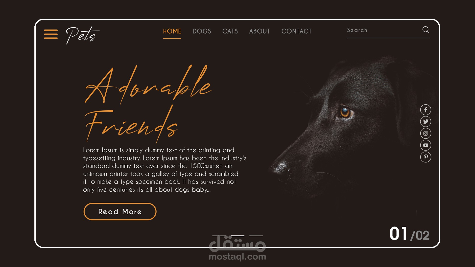 تصميم UI لموقع الكتروني خاص بالحيوانات الأليفة: Pets