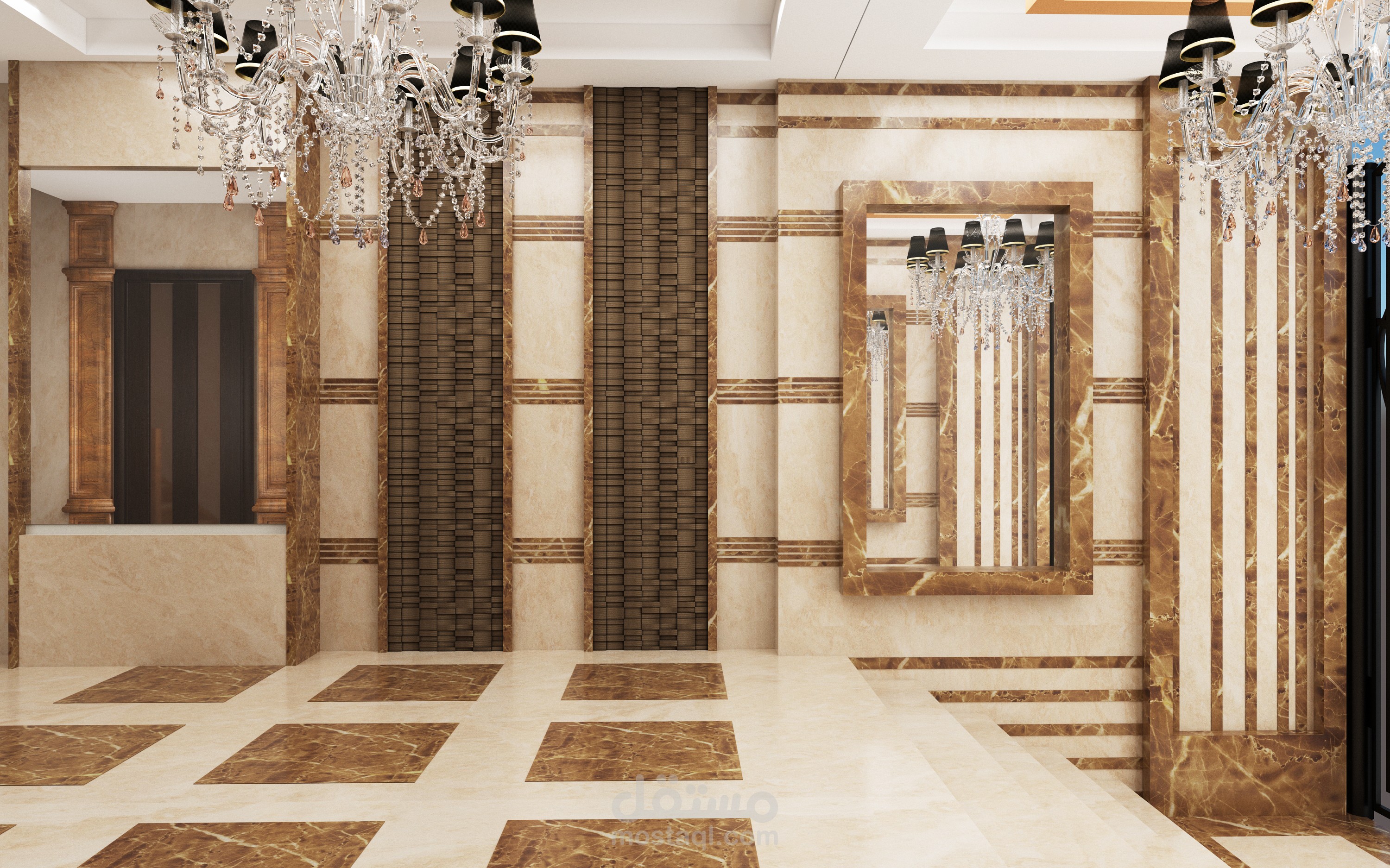 تصميم مدخل رخام لبرج سكني - Marble entrance design