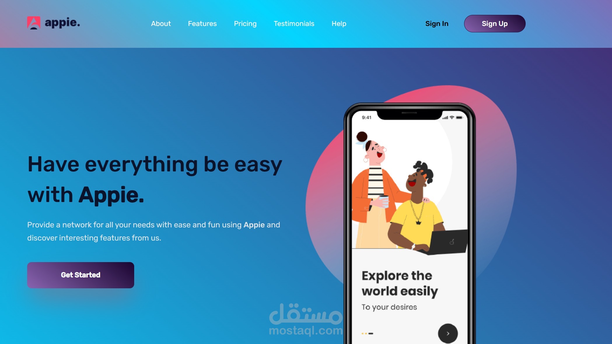 "Appie Landing Page | صفحة هبوط تفاعلية لعرض الخدمات