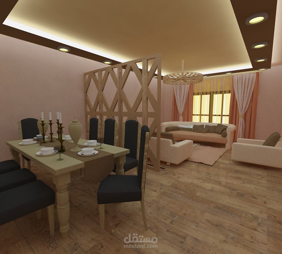 تصميم داخلي غرفة معيشة + طعام .