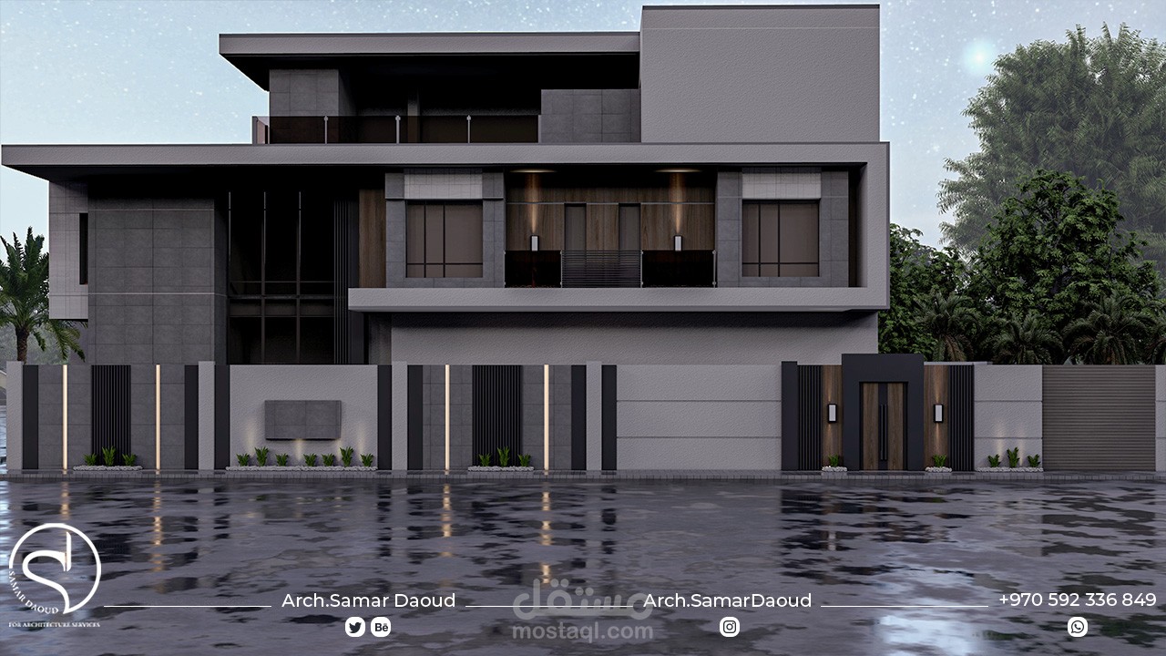 تصميم واجهات فيلا مع السور الخارجي بالرياض