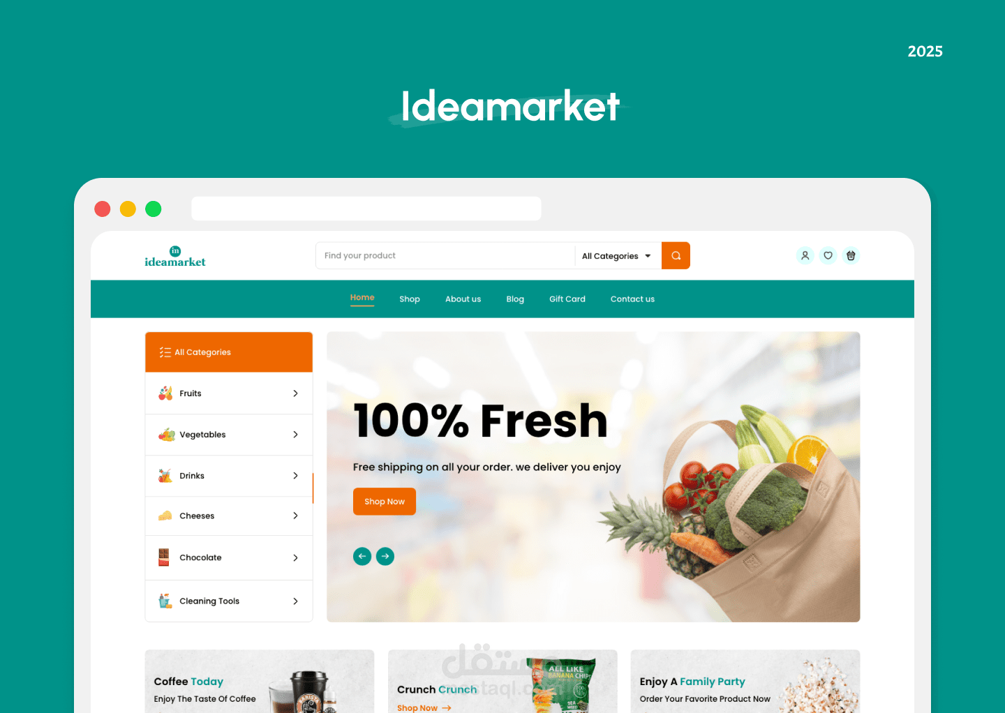 تصميم واجهات UI/UX لمتجر إلكتروني لبيع المنتجات الغذائية – Idea Market