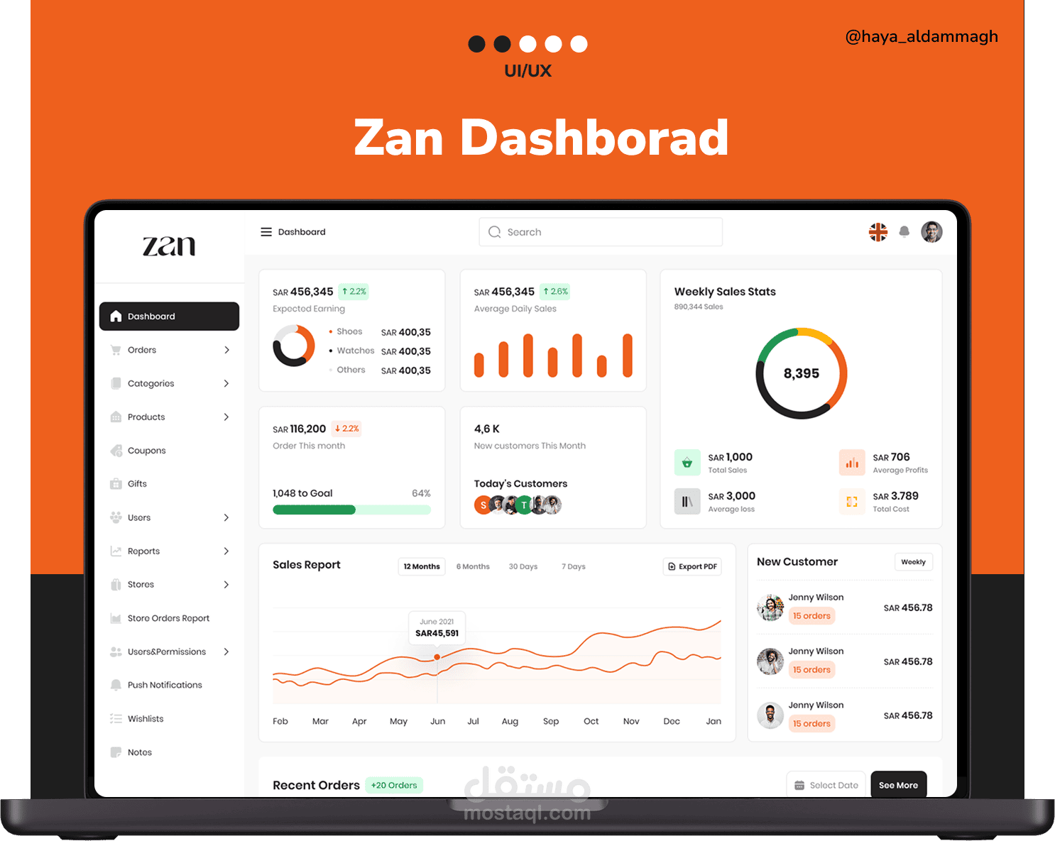 تصميم Dashboard احترافي لمنصة ZAN