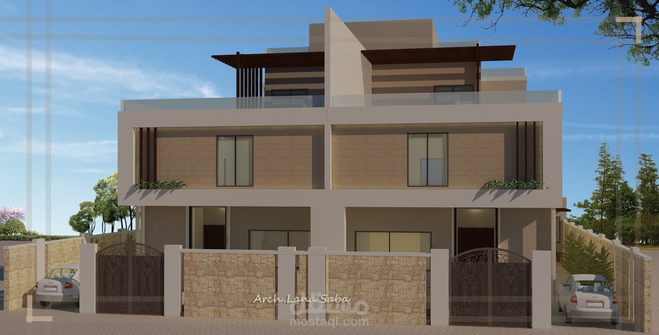 تصميم واجهة فيلا توأمية 3D