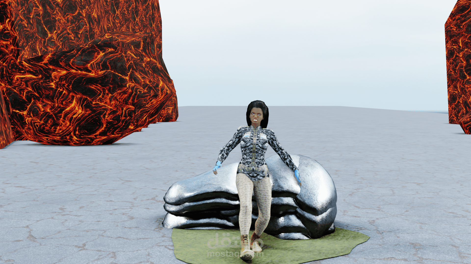 تصميم و تحريك شخصية 3D مع تحريك مجسم لكلب و وحش(داخل مشهد ملحمي)