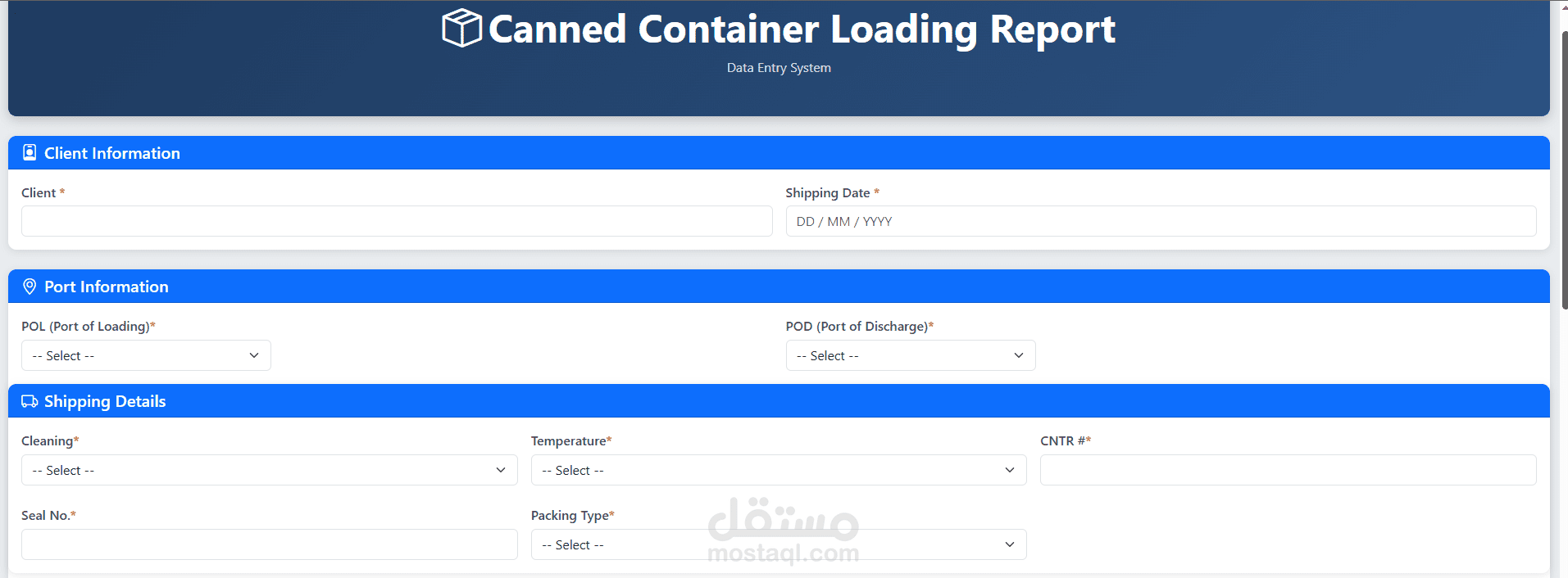 Canned Container Loading Report