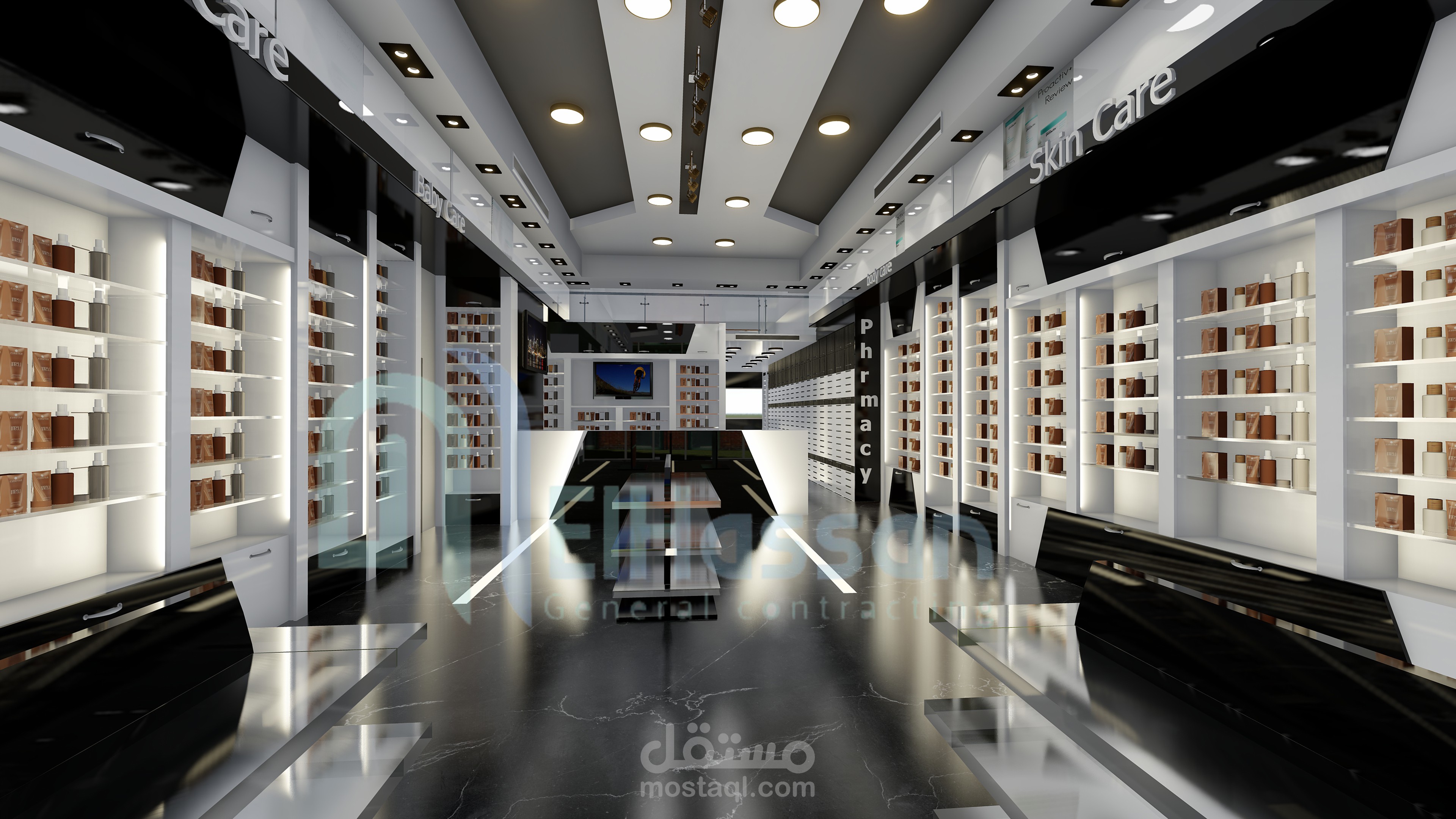 تصميم صيدلية على الطراز الحديث