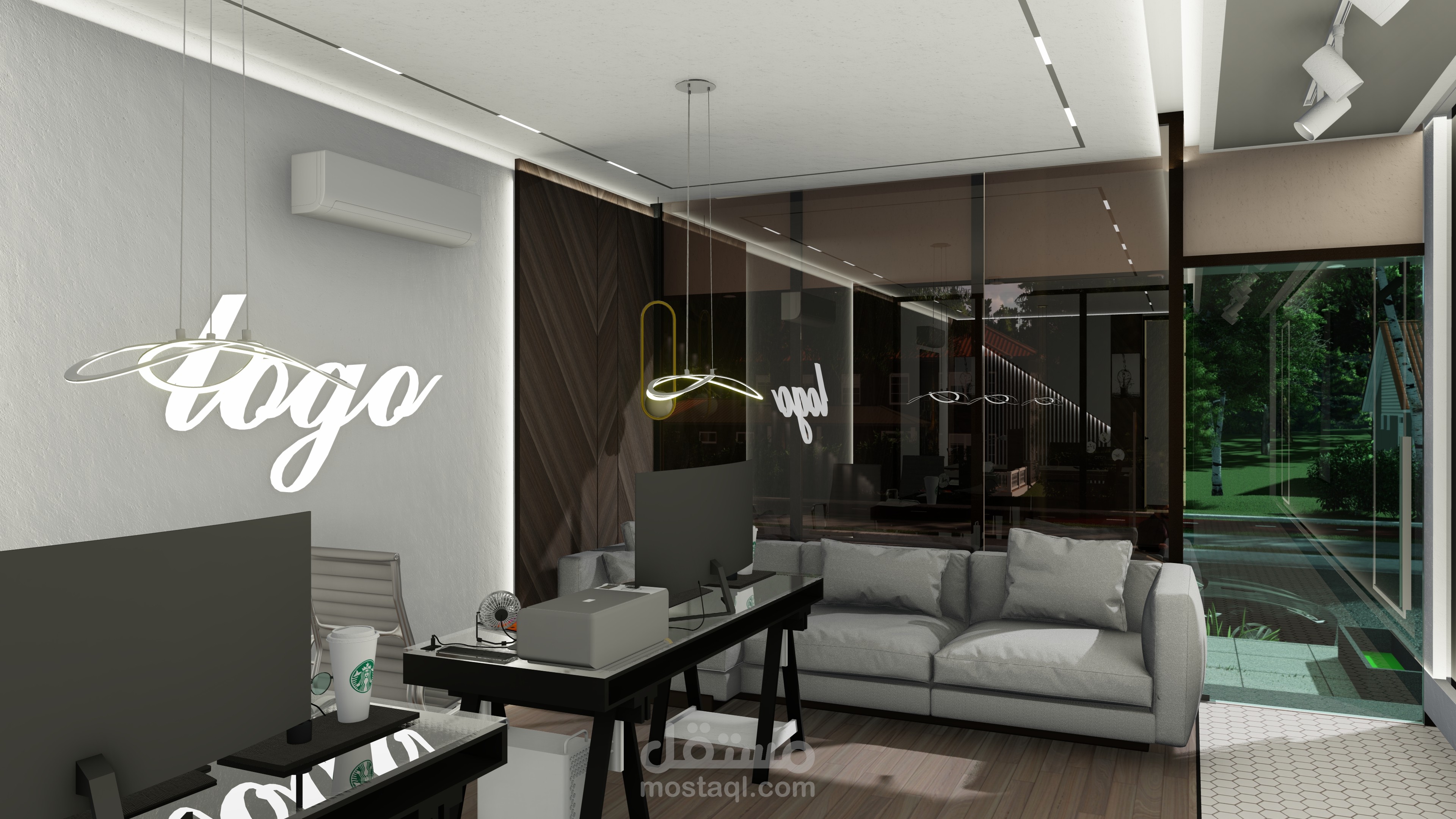 تصميم معماري وداخلي ل مكتب هندسي مع الواجهة