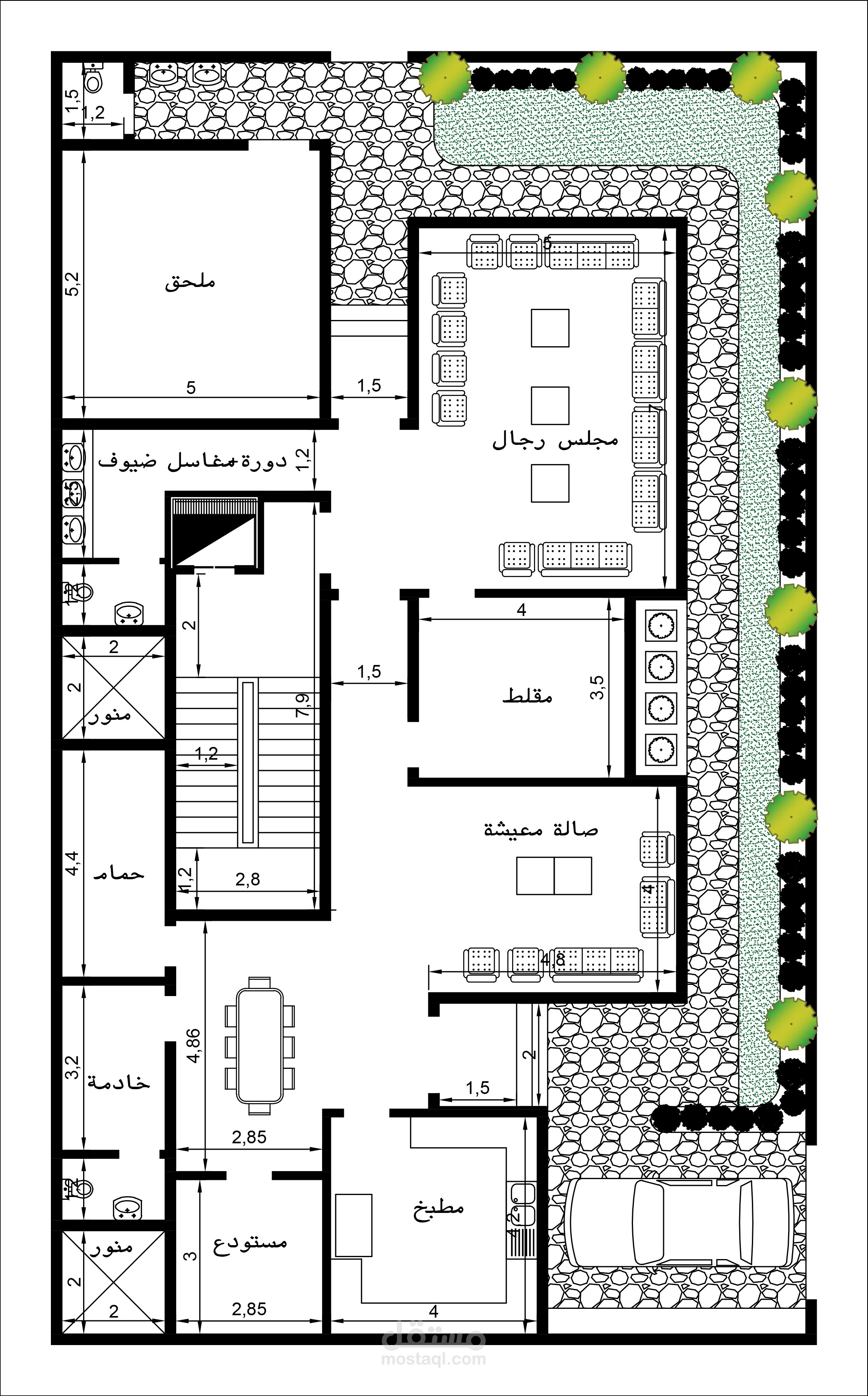 تصميم مخطط الدور الأرضي لفيلا سعودية