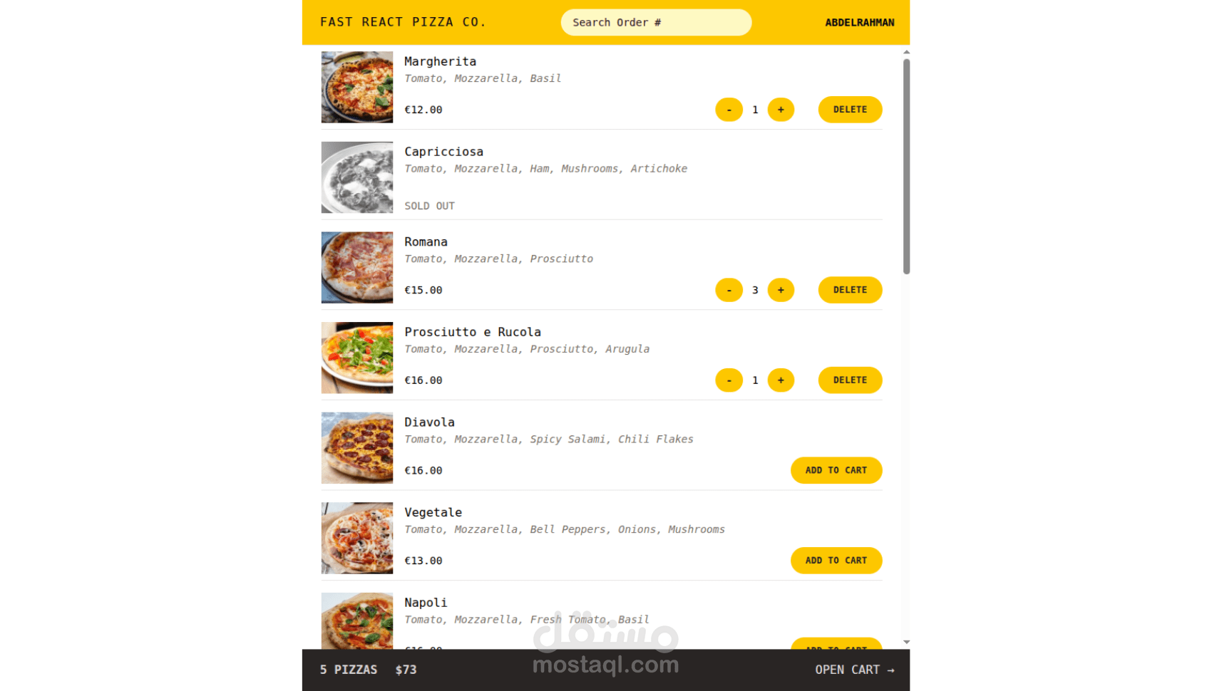 تطبيق ويب متكامل لطلب البيتزا بـ React/Redux و Tailwind (تخطيط + تصميم + تنفيذ)