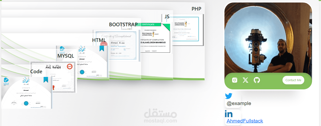 صفحة تعريفية مع عرض الشهادات بشكل رائع