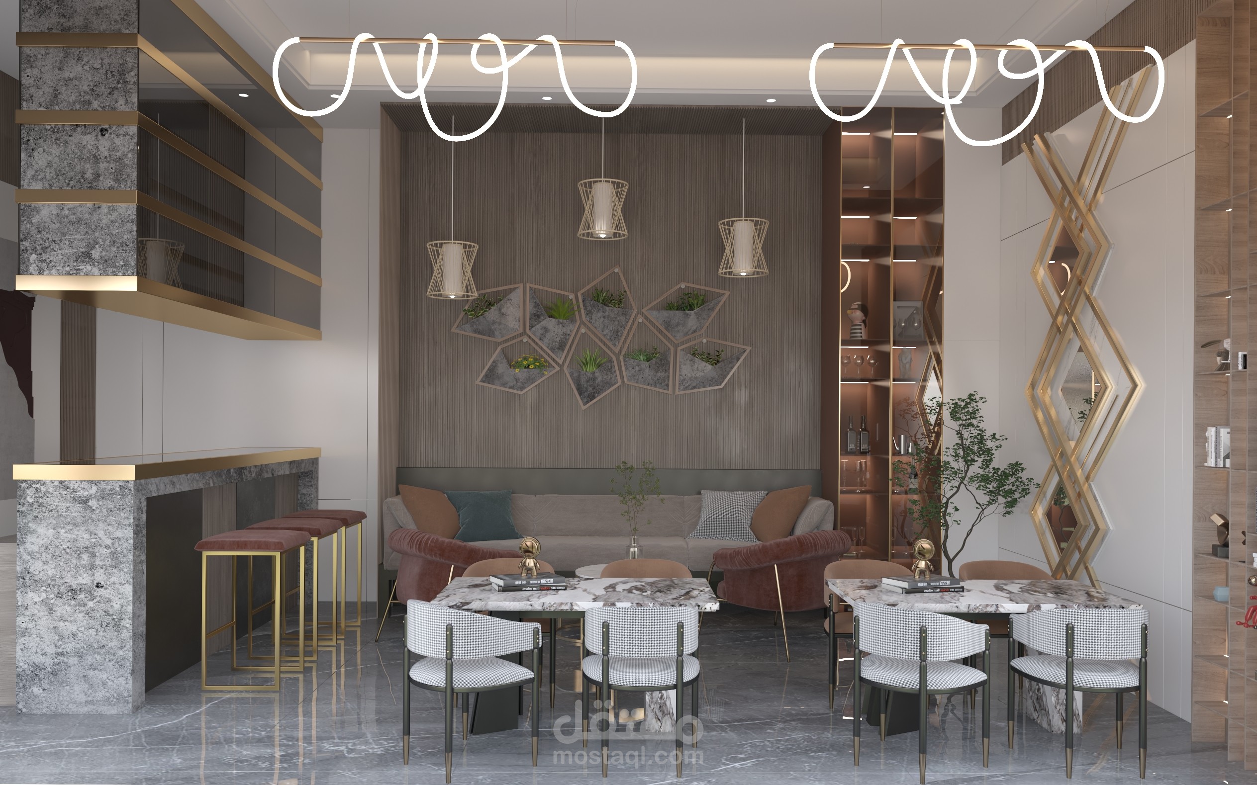 تصميم كافيه شوب صغير بطراز موديرن