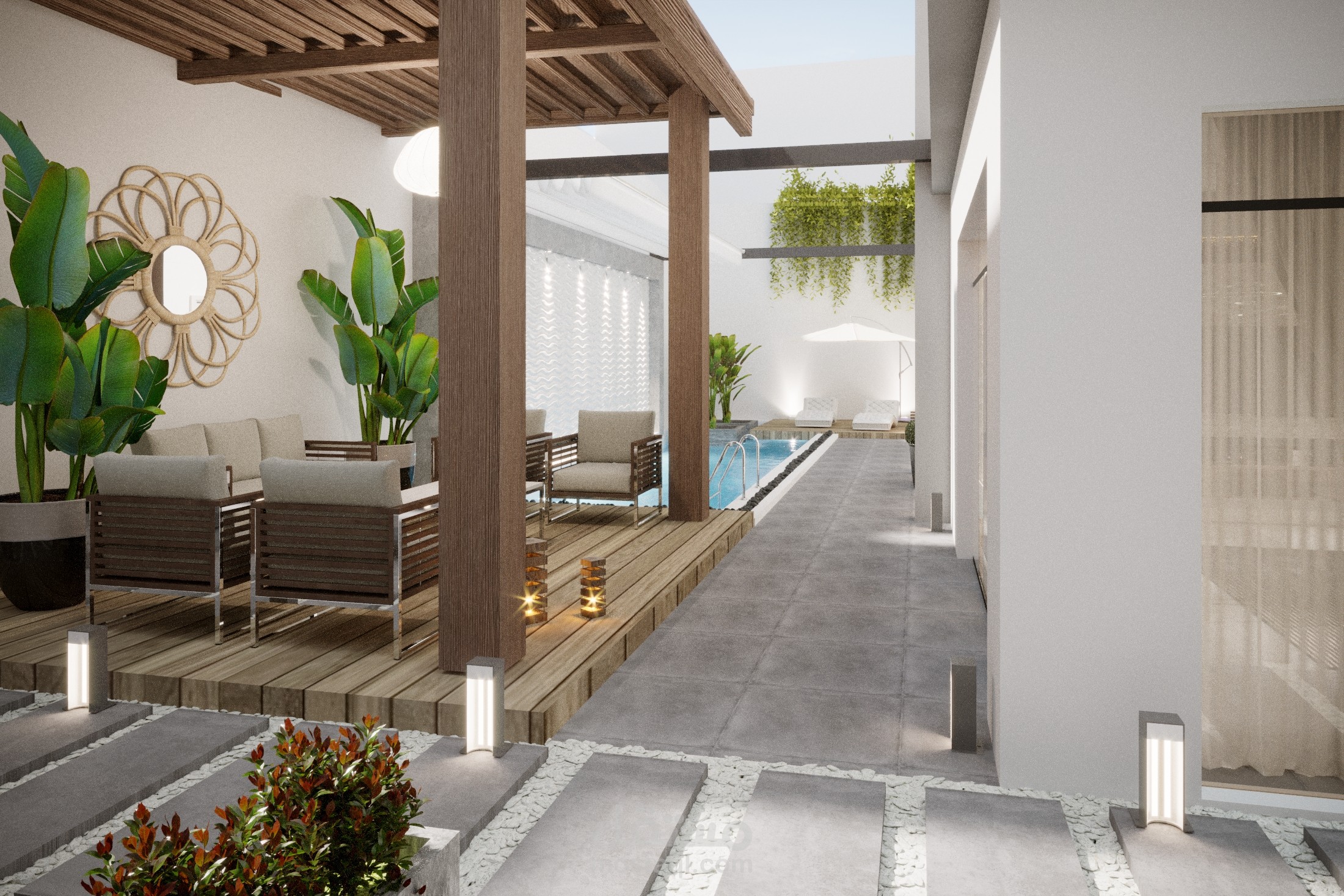 تصميم حديقة خلفية لفيلا