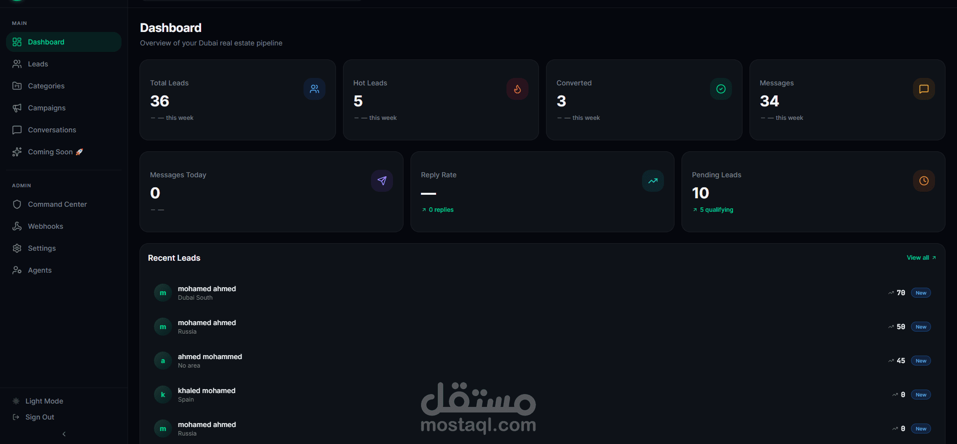 نظام دبي لإدارة علاقات العملاء (Dubai CRM) - أتمتة المبيعات والذكاء الاصطناعي عبر الواتساب للعقارات الفاخرة
