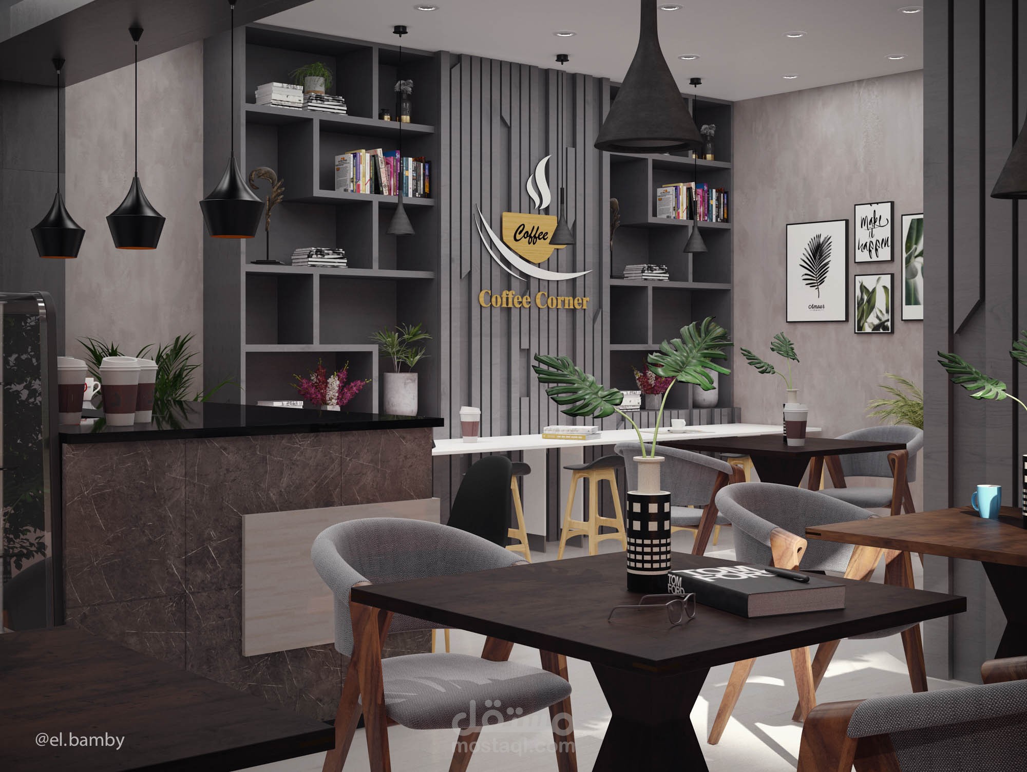 تصميم داخلي لكافيه Coffee Shop