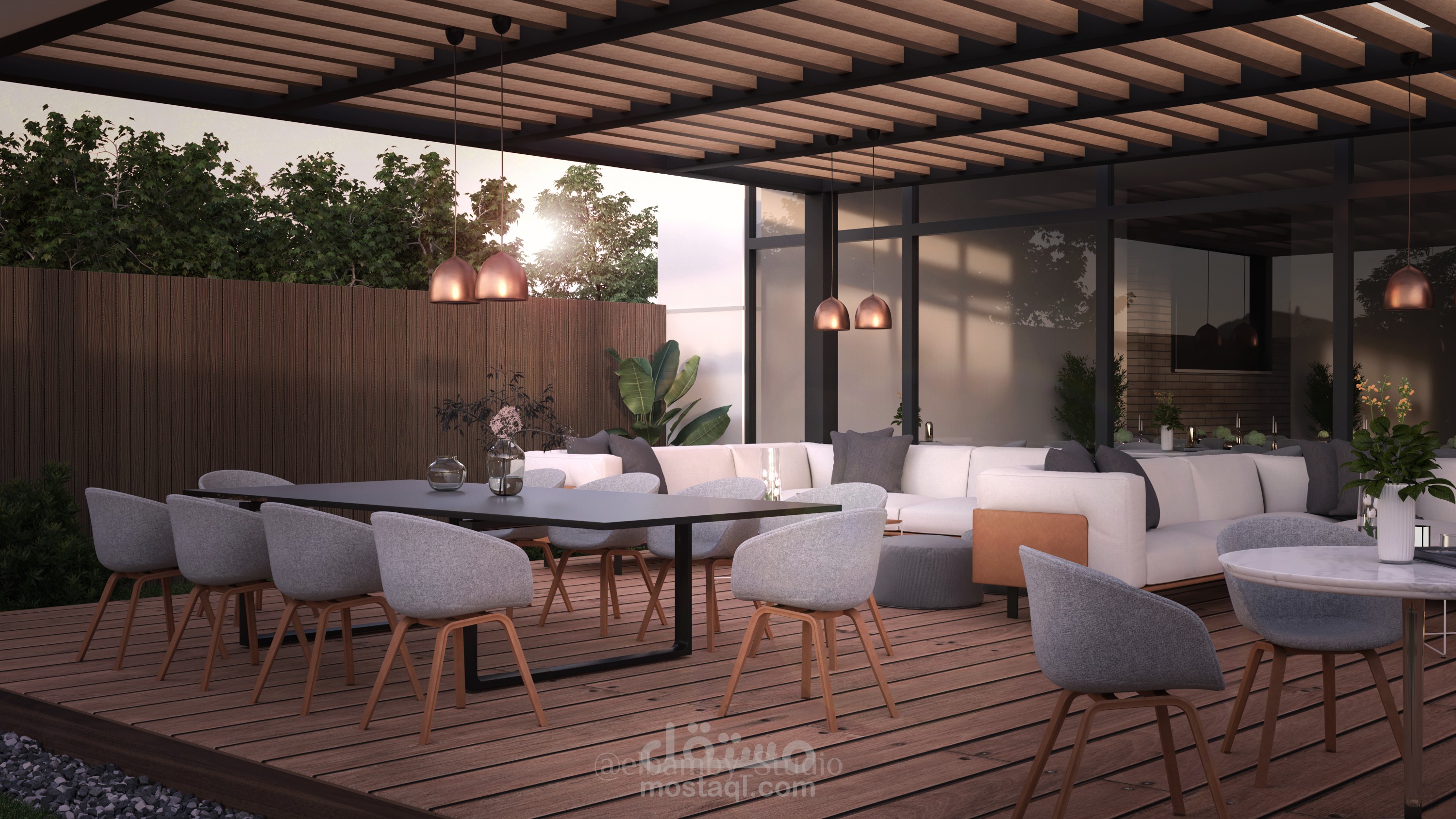 تصميم خارجي ولاندسكيب لمطعم