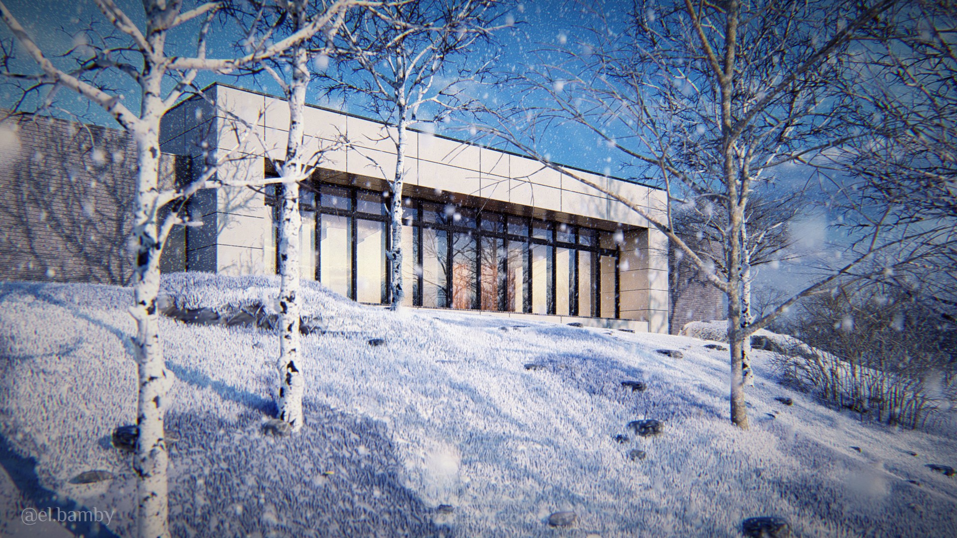 Render لواجهة خارجية في مشهد ثلجي