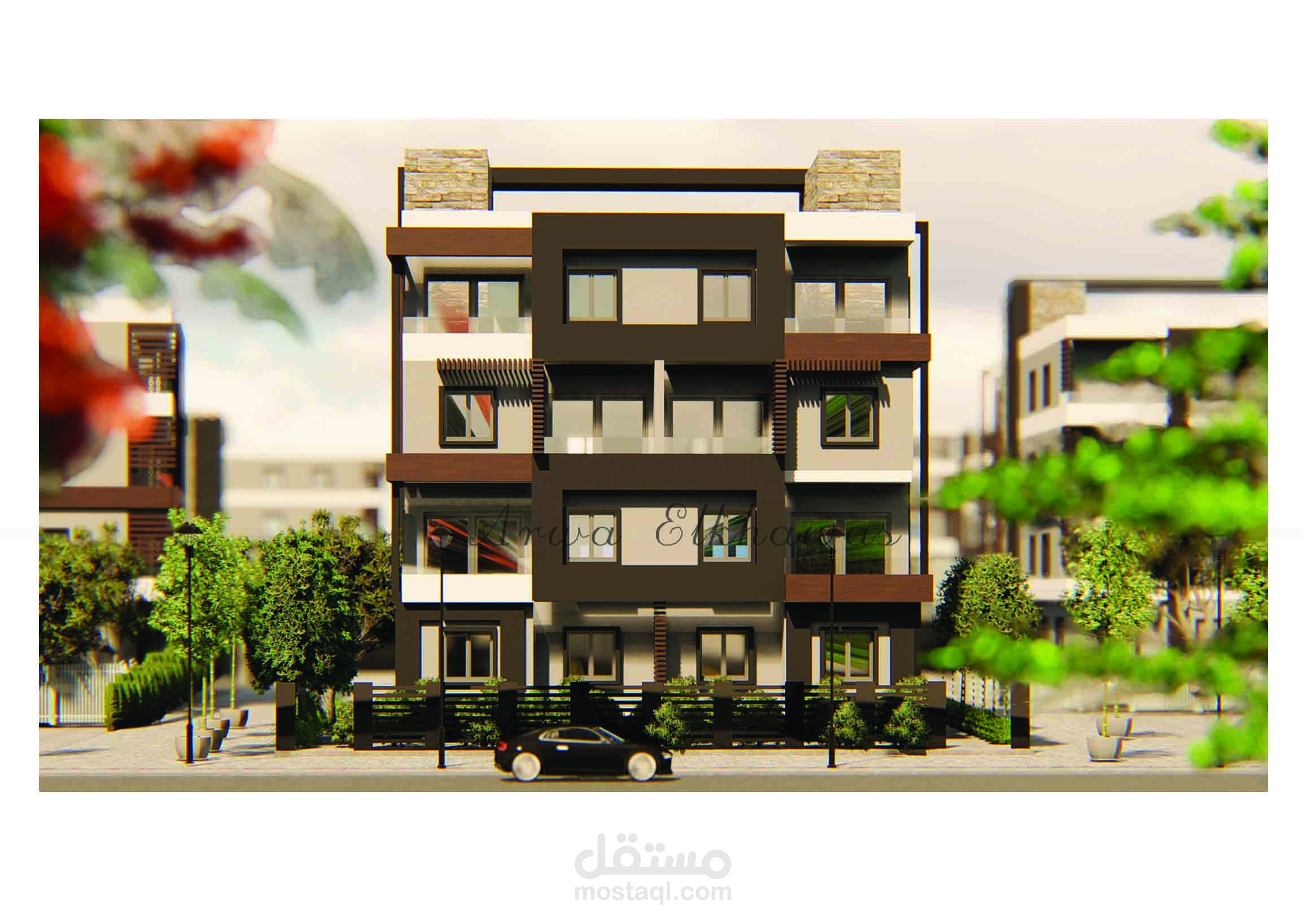 تصميم واجهه لمبنى سكني
