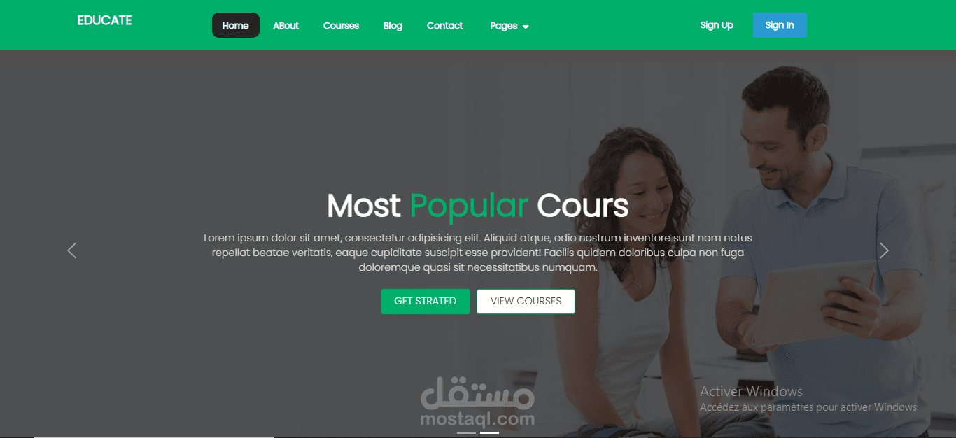 موقع تعليمي لتقديم الدروس بصفحة واحدة باستخدام React.js