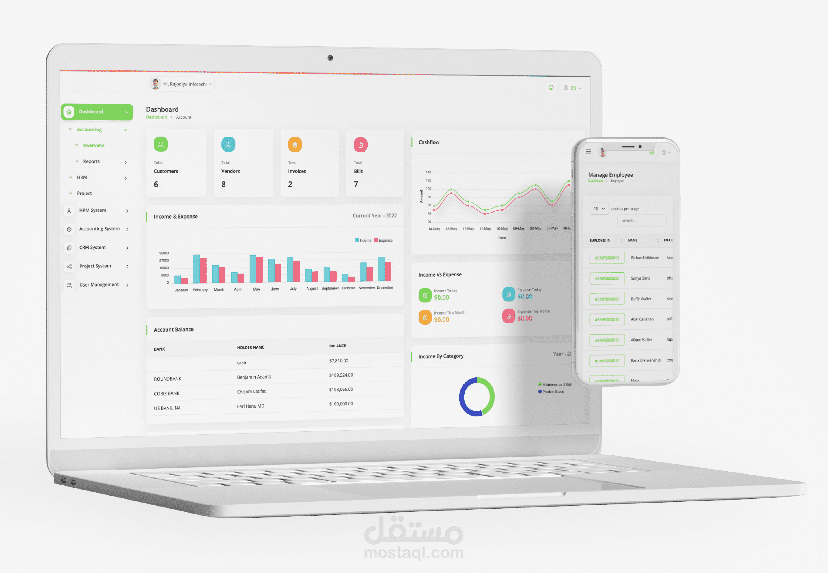 نظام محاسبي وإدارة مشاريع متكامل PHP