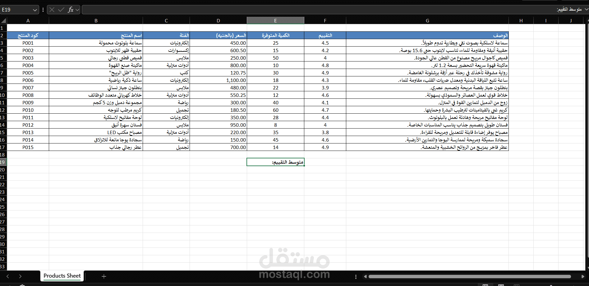 إعداد قاعدة بيانات منظمة لمنتجات متجر إلكتروني باستخدام Excel