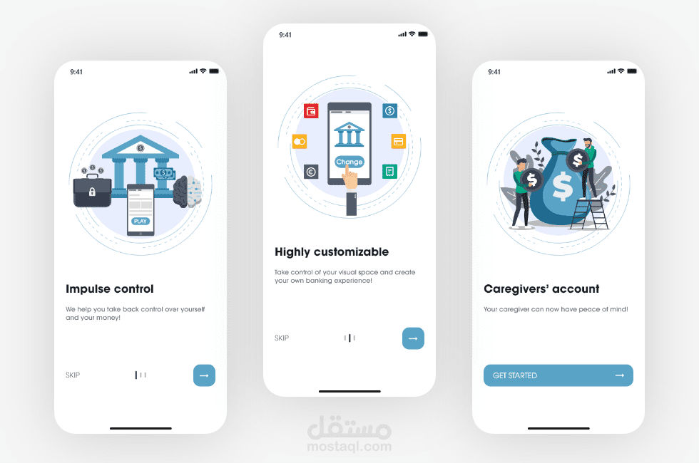 شاشات ترحيبية خاصة بتطبيق بنكي