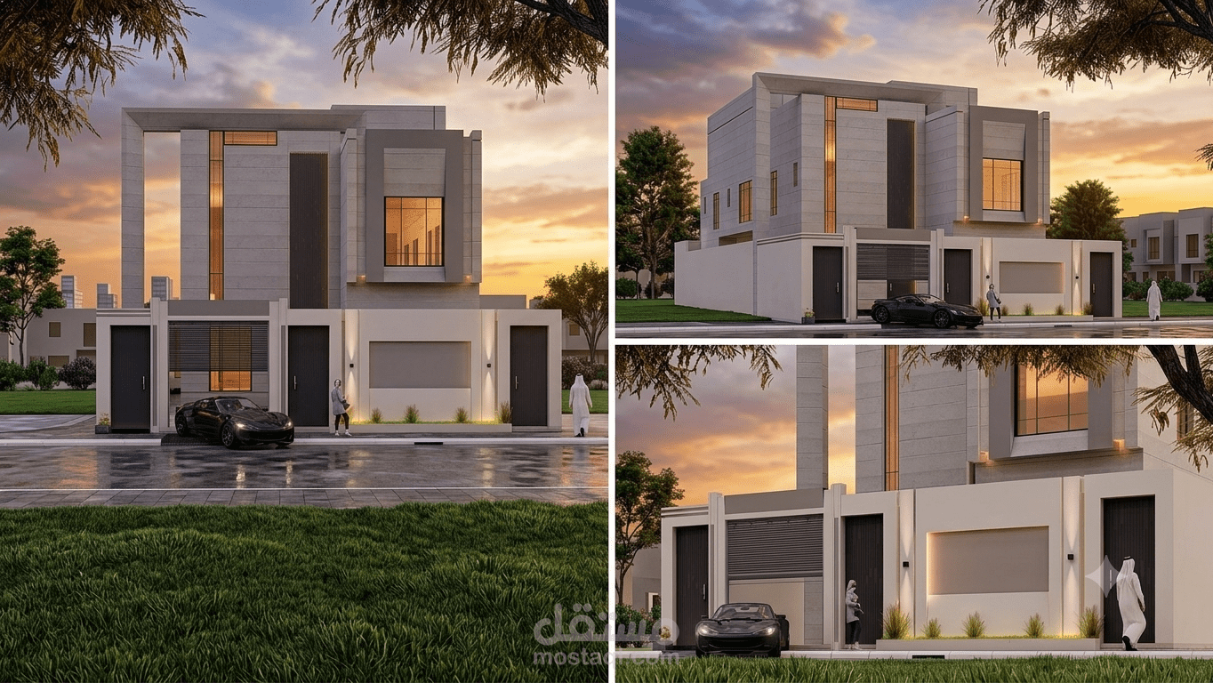 تصميم واجهة معمارية خارجية لفيلا سكنية بأسلوب مودرن