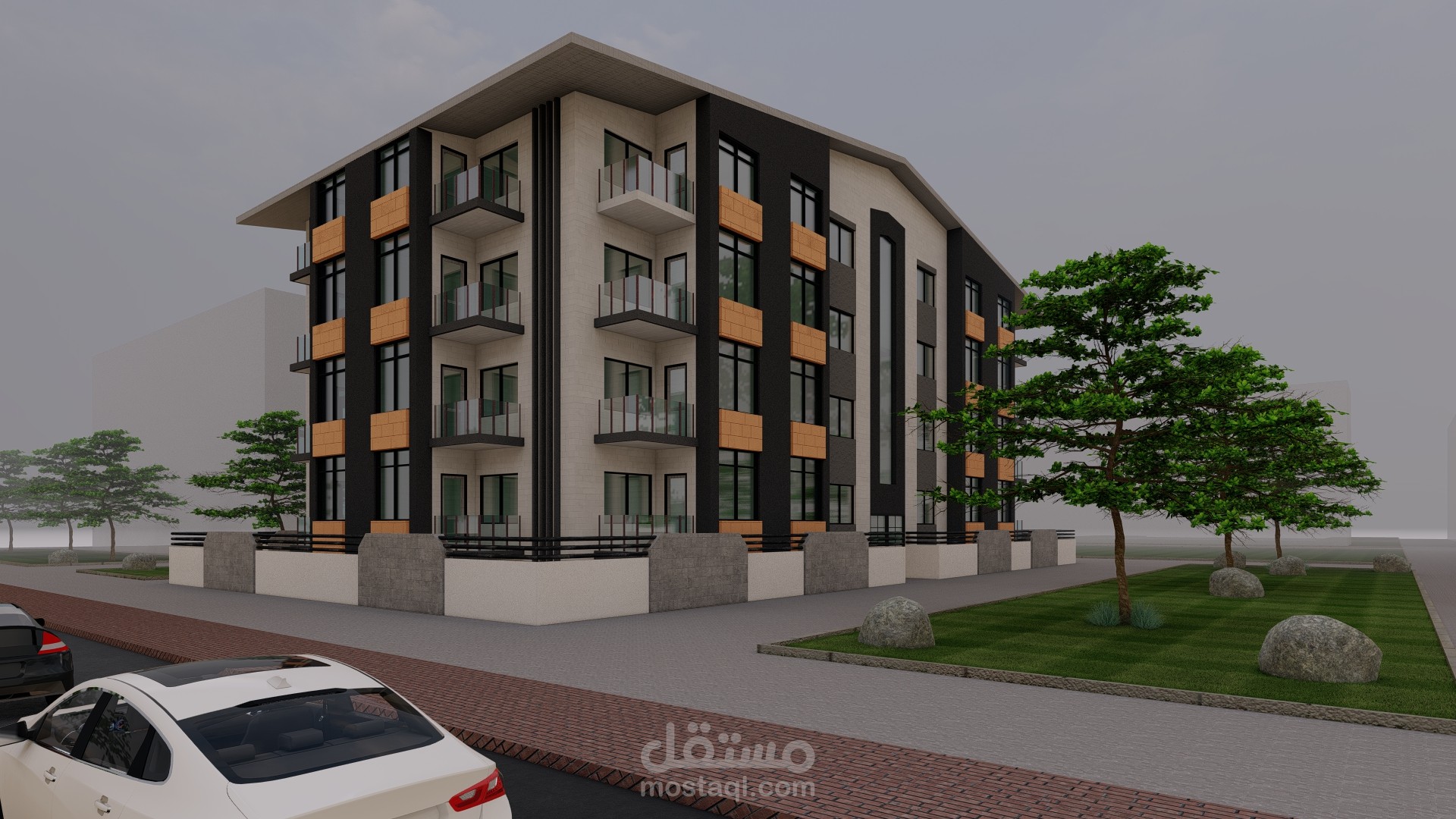 تصميم معماري لمبنى سكني (أرضي + 3 طوابق) وفق تنظيم شرقي – باب شرقي، دمشق