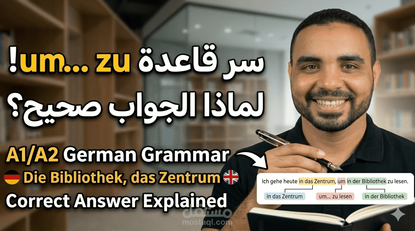 لماذا نستخدم um...zu؟ 🇩🇪 شرح مبسط لجملة الغرض في الألمانية (The Library & The Center